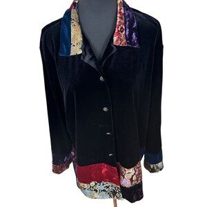 Vintage Velvet Patchwork Button Up Jacket Tunic Art to Wear 2X Womens